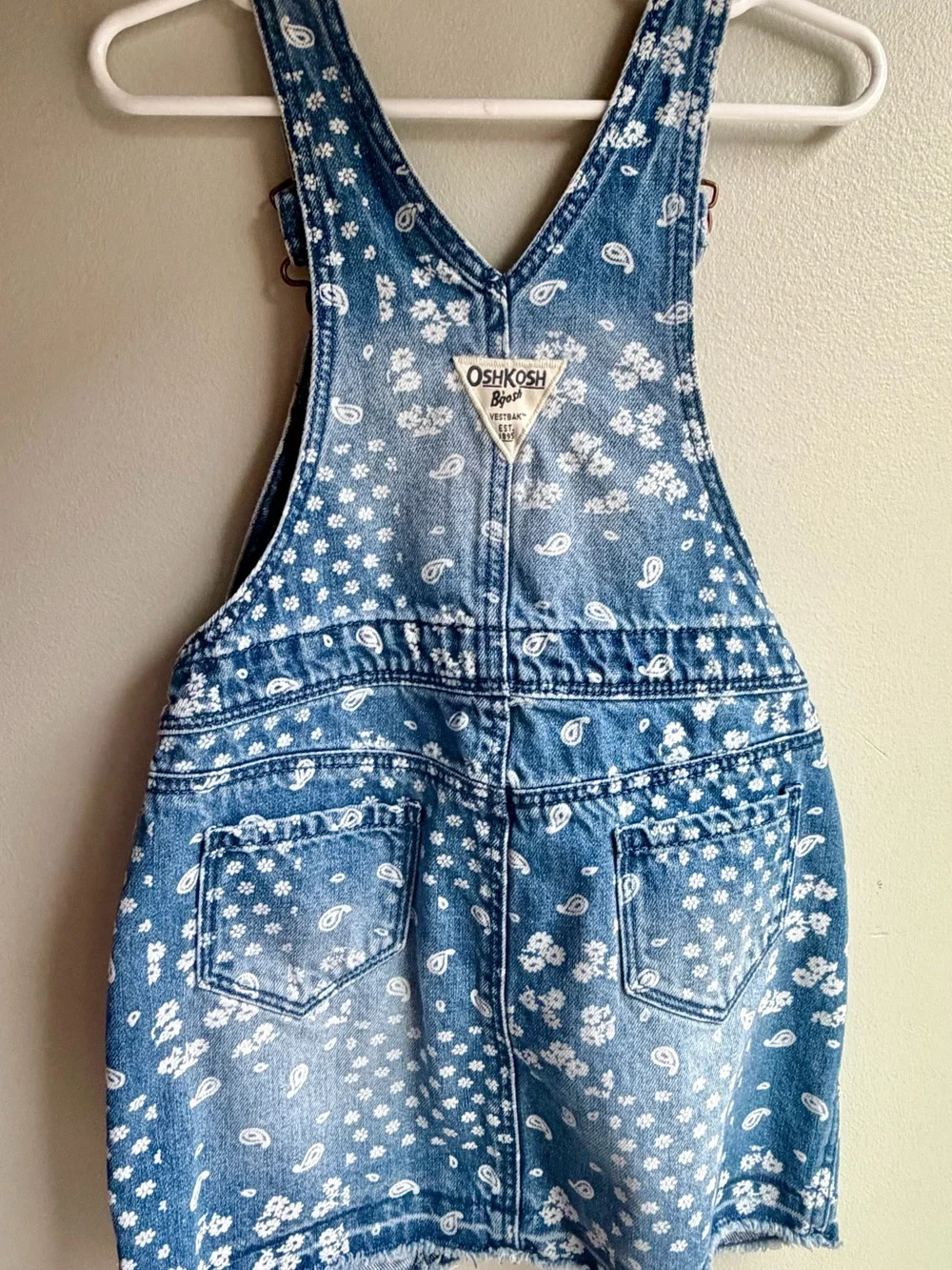 OshKosh B'gosh Blue Denim Paisley & Floral Overalls Skirt